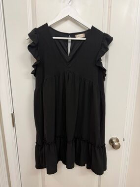 Altar’d State Black Ruffle Sleeve V-Neck Babydoll Dress